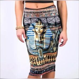 Sexy Black King Tut Stretchy Mummy Pull on Knee Body con Pin Up Pencil Skirt New